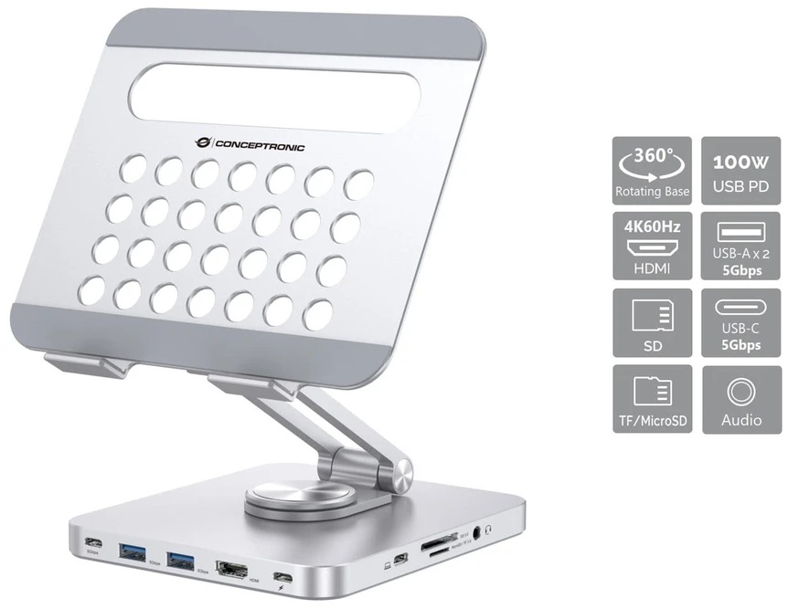 Carruzzo Conceptronic DONN26G multimedijos įrenginio vežimėlis / stovas Sidabras Planšetinis kompiuteris Multimedijos stovas