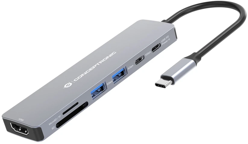 Šakotuvas Carruzzo Conceptronic DONN28G knyginių kompiuterių dokas / jungčių replikatorius Vielinis USB 3.2 Gen 1 (3.1 Gen 1) Type-C Pilka