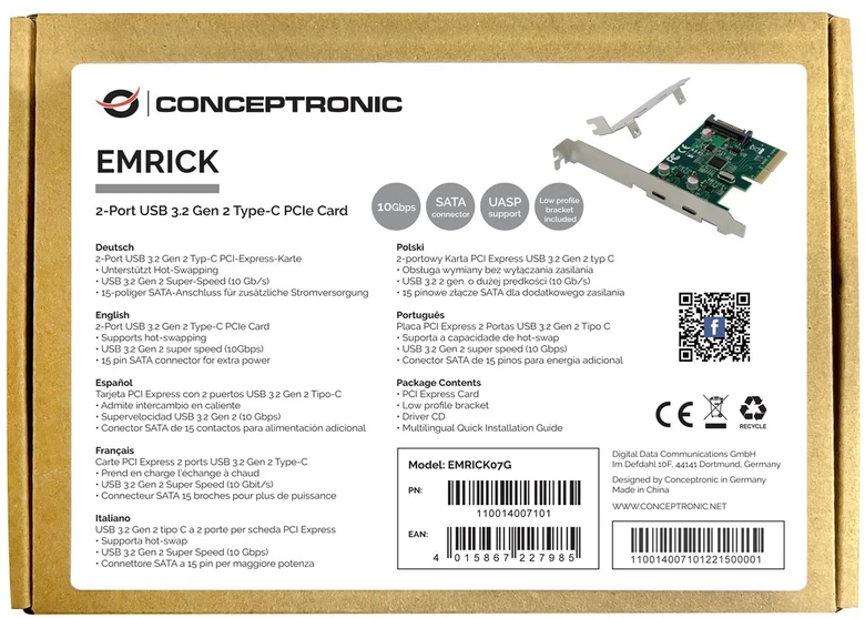 Carruzzo Conceptronic EMRICK07G sąsajos plokštė / adapteris Vidinis USB 3.2 Gen 2 (3.1 Gen 2)