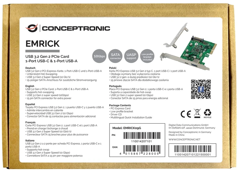 Carruzzo Conceptronic EMRICK09G sąsajos plokštė / adapteris Vidinis USB 3.2 Gen 2 (3.1 Gen 2)