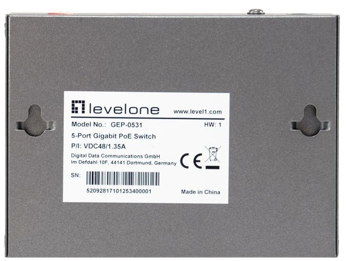 Šakotuvas Carruzzo LevelOne GEP-0531 tinklo komutatorius Ne-valdomas L2 Gigabit Ethernet (10/100/1000) Maitinimas per Eternetą (PoE) Stalinis / tvirtinamas prie sienos Pilka