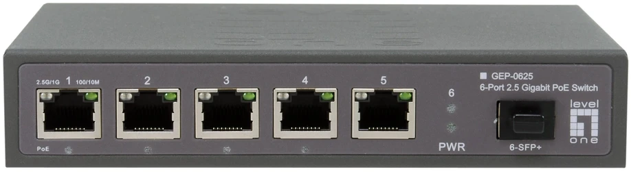 Šakotuvas Level One Carruzzo LevelOne GEP-0625 tinklo komutatorius Ne-valdomas 2.5G Ethernet (100/1000/2500) Maitinimas per Eternetą (PoE) Juoda
