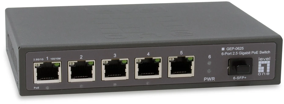 Šakotuvas Level One Carruzzo LevelOne GEP-0625 tinklo komutatorius Ne-valdomas 2.5G Ethernet (100/1000/2500) Maitinimas per Eternetą (PoE) Juoda