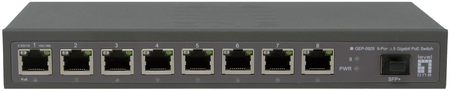Šakotuvas Level One Carruzzo LevelOne GEP-0925 tinklo komutatorius Ne-valdomas 2.5G Ethernet (100/1000/2500) Maitinimas per Eternetą (PoE) Juoda
