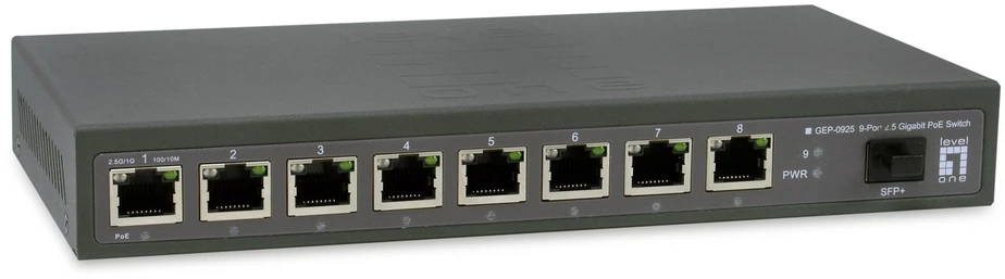Šakotuvas Level One Carruzzo LevelOne GEP-0925 tinklo komutatorius Ne-valdomas 2.5G Ethernet (100/1000/2500) Maitinimas per Eternetą (PoE) Juoda