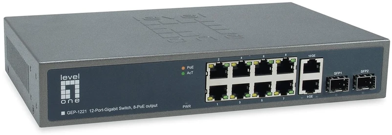 Šakotuvas Level One Carruzzo LevelOne GEP-1221 tinklo komutatorius Ne-valdomas Gigabit Ethernet (10/100/1000) Maitinimas per Eternetą (PoE) Juoda