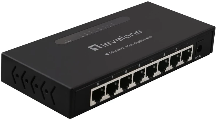 Šakotuvas Level One Carruzzo LevelOne GEU-0822 tinklo komutatorius Ne-valdomas Gigabit Ethernet (10/100/1000) Juoda