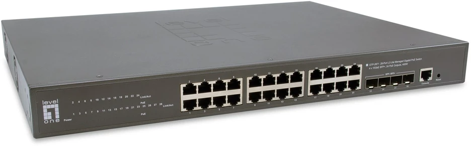 Šakotuvas Digital Data Communications Carruzzo LevelOne GTP-2871 tinklo komutatorius Valdomas L3 Gigabit Ethernet (10/100/1000) Maitinimas per Eternetą (PoE) Pilka