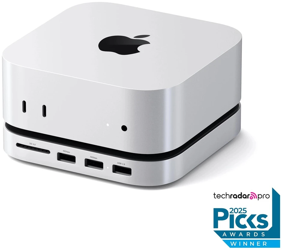 „Satechi“ stovas ir šakotuvas, skirtas „Mac Mini M4/M4 Pro“ (2024) su SSD M.2 NVMe lizdu