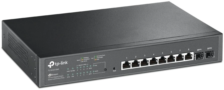 Šakotuvas Carruzzo TP-Link JetStream TL-SG2210MP tinklo komutatorius Valdomas L2/L2+ Gigabit Ethernet (10/100/1000) Maitinimas per Eternetą (PoE) 1U Juoda