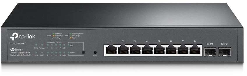 Šakotuvas Carruzzo TP-Link JetStream TL-SG2210MP tinklo komutatorius Valdomas L2/L2+ Gigabit Ethernet (10/100/1000) Maitinimas per Eternetą (PoE) 1U Juoda