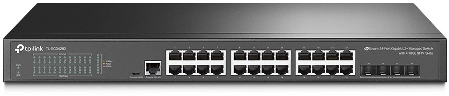 Šakotuvas Carruzzo TP-Link JetStream TL-SG3428X tinklo komutatorius Valdomas L2+/L3 Gigabit Ethernet (10/100/1000) 1U Juoda
