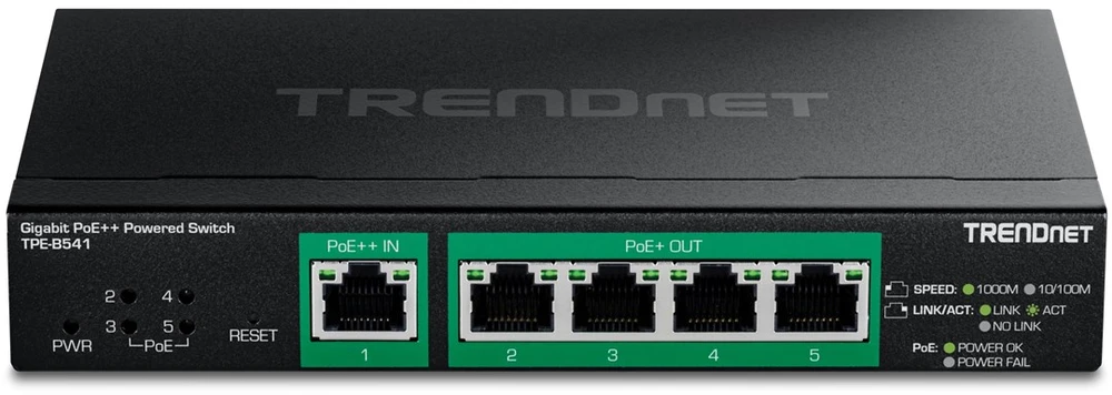 Šakotuvas Carruzzo Trendnet TPE-B541 tinklo komutatorius Valdomas Gigabit Ethernet (10/100/1000) Maitinimas per Eternetą (PoE) Juoda