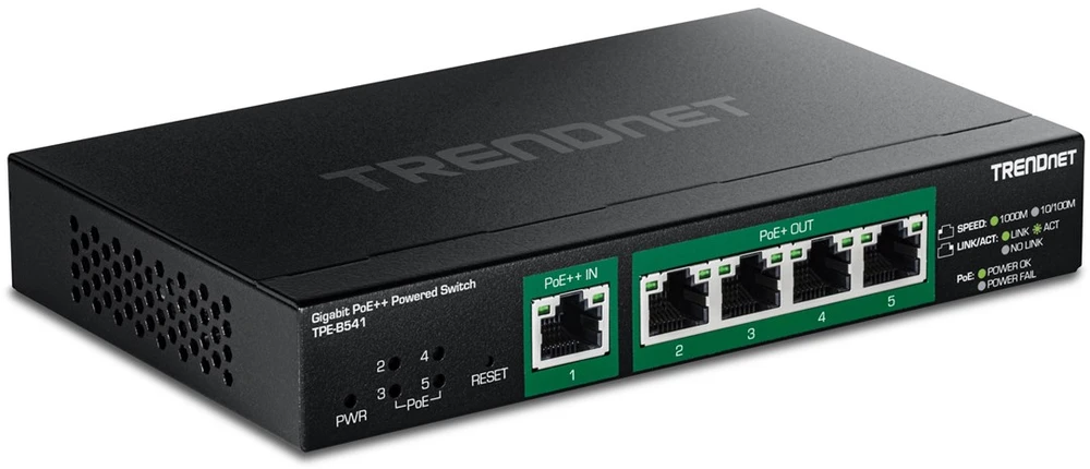 Šakotuvas Carruzzo Trendnet TPE-B541 tinklo komutatorius Valdomas Gigabit Ethernet (10/100/1000) Maitinimas per Eternetą (PoE) Juoda
