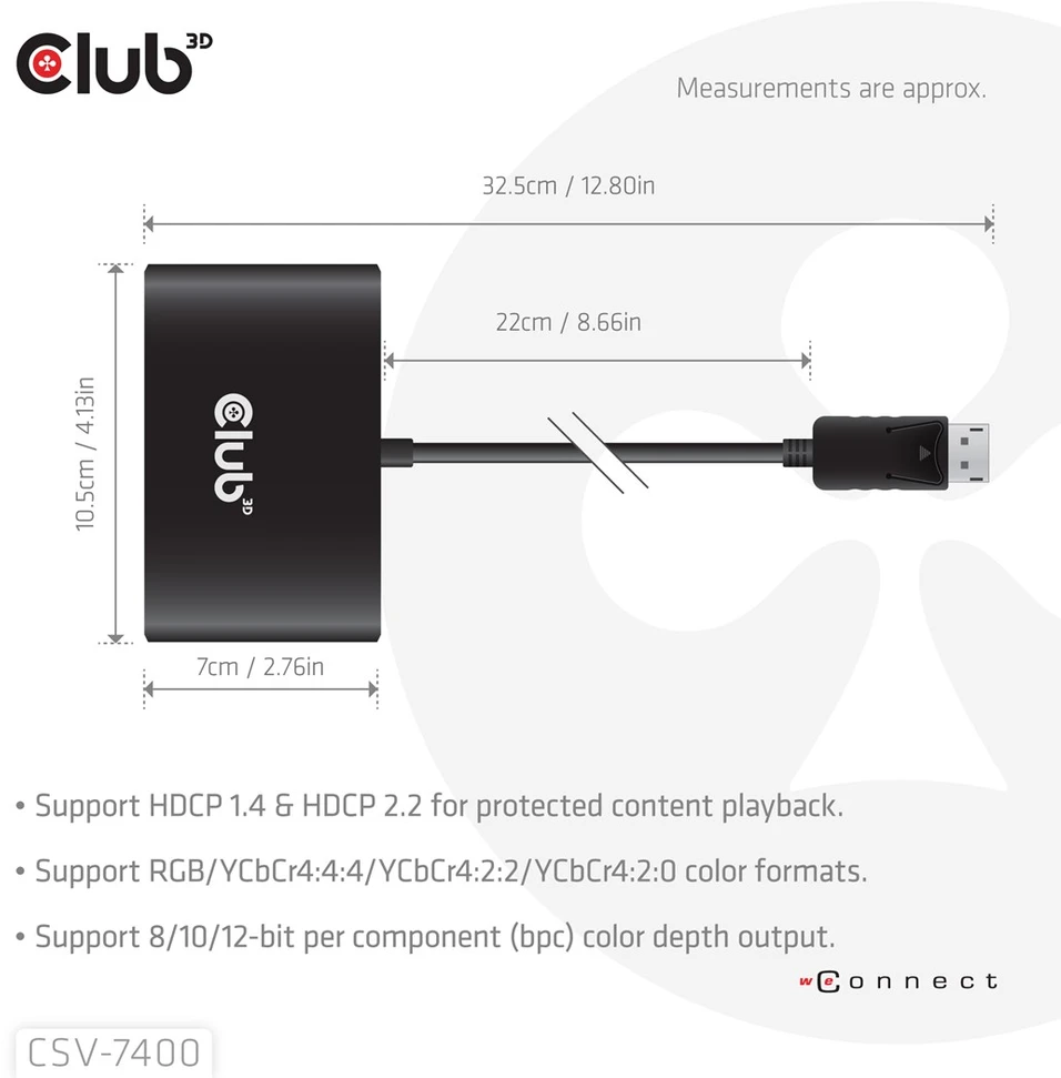 Club 3D CLD CLUB3D CSV-7400 vaizdo signalų daliklis DisplayPort 4x DisplayPort