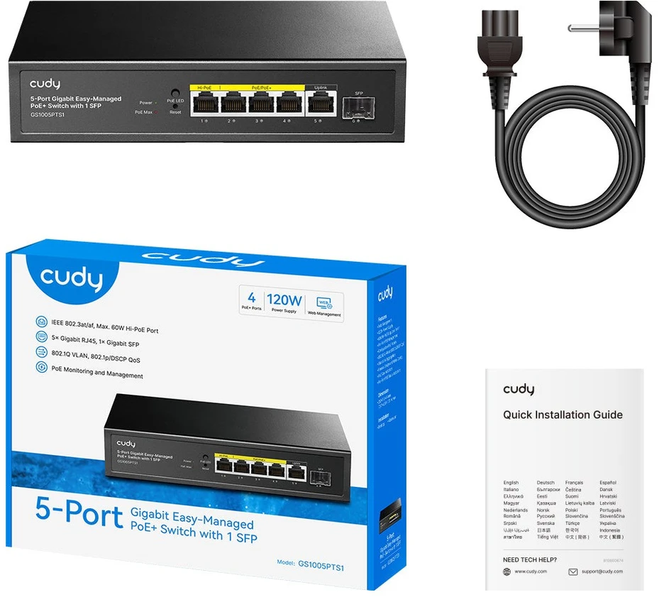 Šakotuvas Komutatorius - Cudy GS1005PTS1 Gigabit PoE 5 Prievadų Juodas