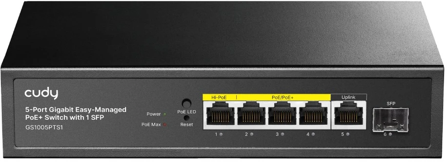 Šakotuvas Komutatorius - Cudy GS1005PTS1 Gigabit PoE 5 Prievadų Juodas
