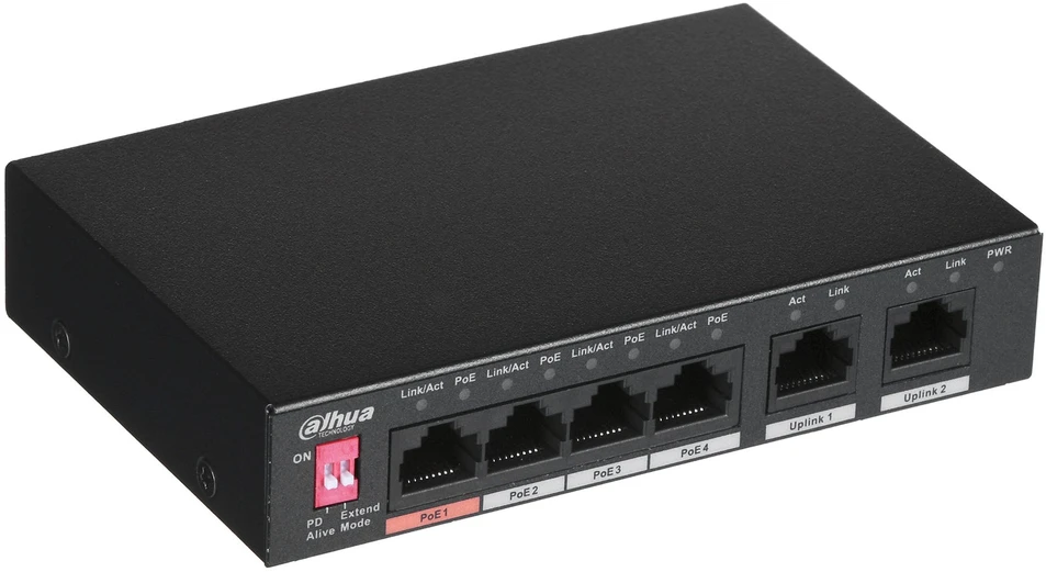 Šakotuvas SWITCH POE PFS3006-4ET-60-V2 4 PRIEVADŲ DAHUA