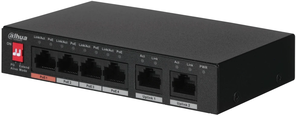 Šakotuvas SWITCH POE PFS3006-4ET-60-V2 4 PRIEVADŲ DAHUA