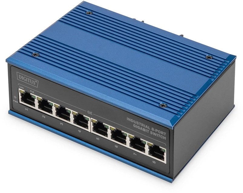 Šakotuvas Digitus ASSMANN Electronic DN-651121 tinklo komutatorius Gigabit Ethernet (10/100/1000) Maitinimas per Eternetą (PoE) Juoda, Mėlyna