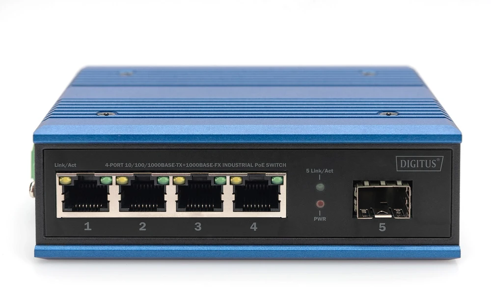 Šakotuvas „Digitus 4P Gigabit PoE“ komutatorius, nevaldomas, 1xSFP