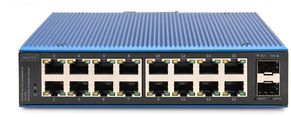 Šakotuvas Digitus INDUSTRIAL 16+2P 1G SWITCH - UNMANAGED 10/100/1000 MBITS