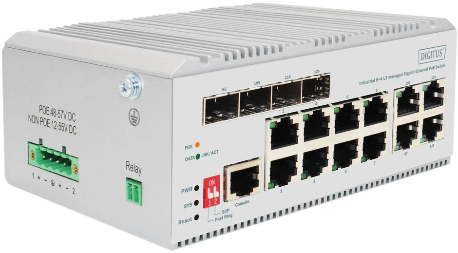 Šakotuvas Digitus DN-651139 tinklo komutatorius Valdomas L2 Gigabit Ethernet (10/100/1000) Pilka