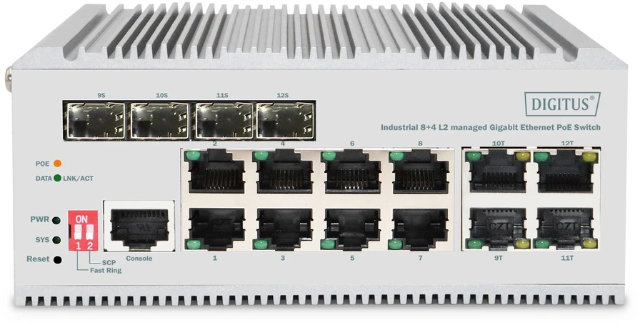 Šakotuvas Digitus DN-651139 tinklo komutatorius Valdomas L2 Gigabit Ethernet (10/100/1000) Pilka