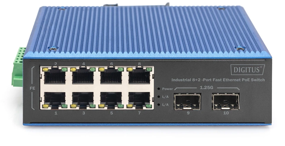 Šakotuvas Digitus DN-651147 tinklo komutatorius Ne-valdomas Fast Ethernet (10/100) Maitinimas per Eternetą (PoE) Juoda, Mėlyna