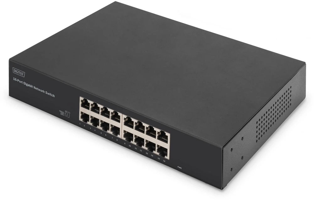 Šakotuvas Digitus 16-PORT GBIT SWITCH 19ZOLL UNMA - 16-PORT 10/100/1000BASE-T