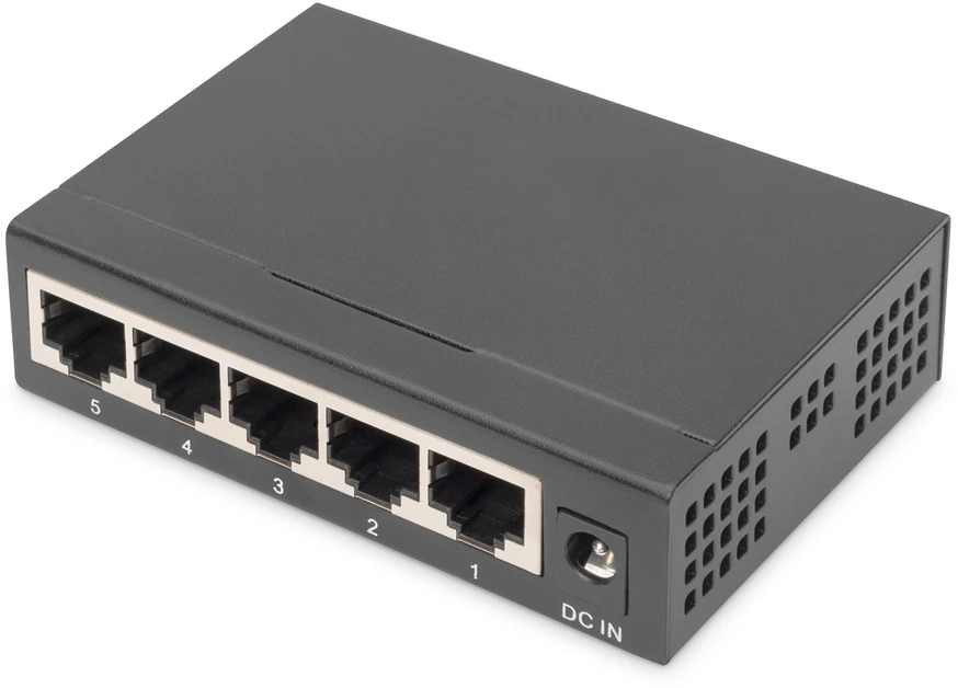 Šakotuvas Digitus DN-80202-1 tinklo komutatorius Ne-valdomas Gigabit Ethernet (10/100/1000) Juoda