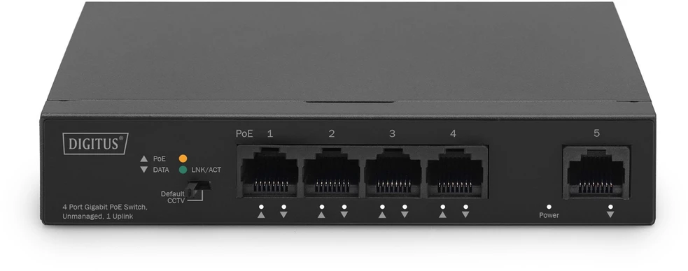 Šakotuvas Digitus Skaitmenas | 4 prievadų Gigabit PoE jungiklis | DN-95330-1 | Nevaldomas | Darbalaukis