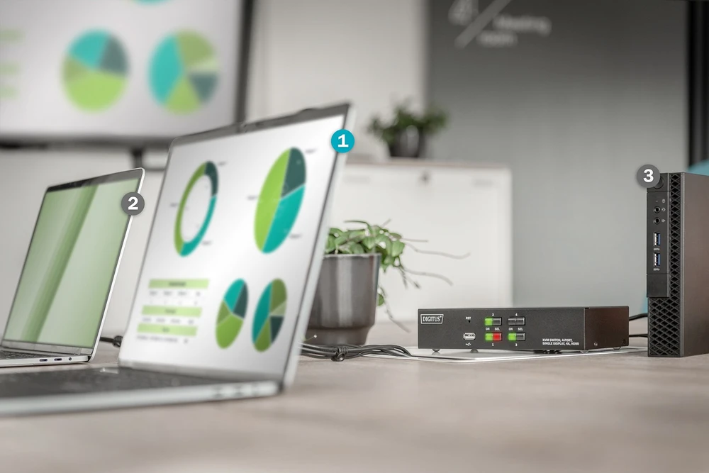 Assmann Electronic Assmann elektroninis DIGITUS KVM jungiklis 2x1 HDMI 4 prievadų vieno Ekrano 4K/30Hz FreeSync