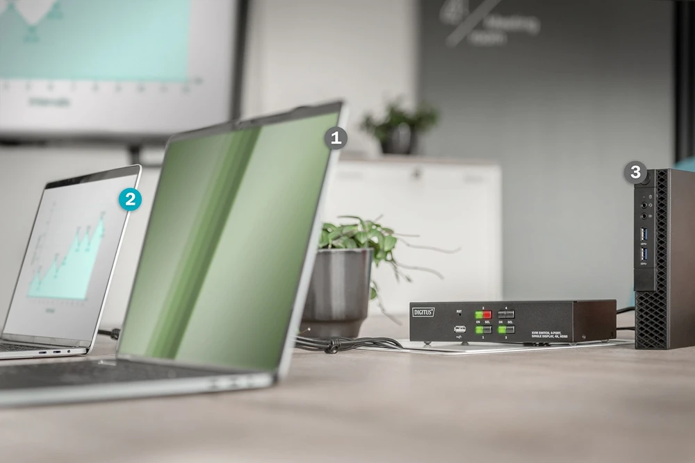 Assmann Electronic Assmann elektroninis DIGITUS KVM jungiklis 2x1 HDMI 4 prievadų vieno Ekrano 4K/30Hz FreeSync