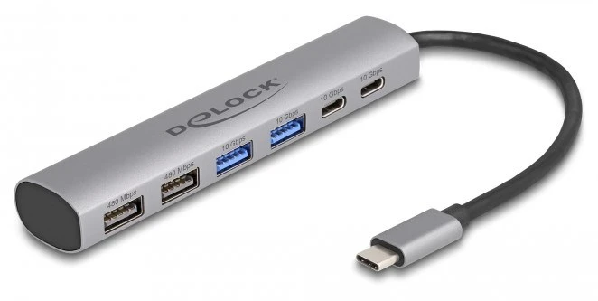 DLC DeLOCK 64232 knyginių kompiuterių dokas / jungčių replikatorius Vielinis USB 3.2 Gen 1 (3.1 Gen 1) Type-A + Type-C Pilka