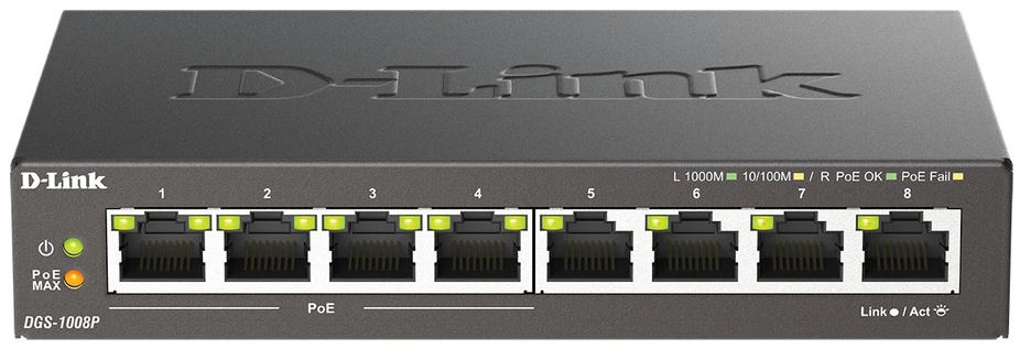 Šakotuvas Komutatorius D-Link 8x10 / 100 / 1000Mbps RJ45, 4xPoE, 52W, / DGS-1008P