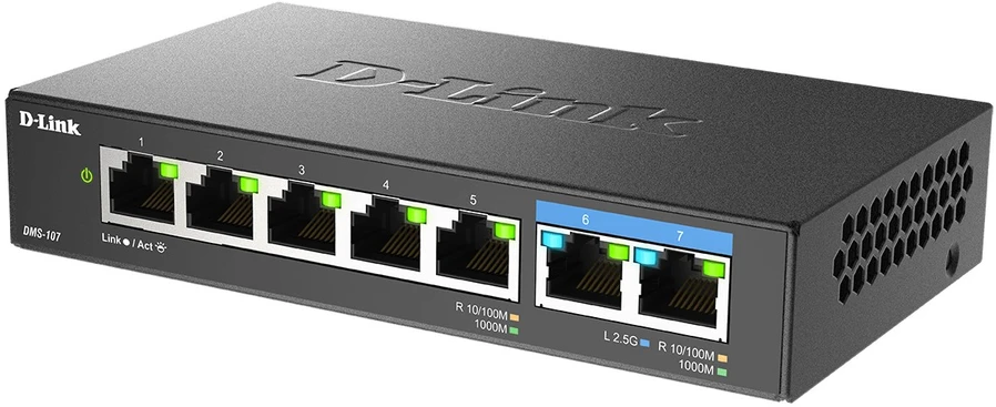 Šakotuvas D-Link | 7 prievadų kelių gigabitų nevaldomas jungiklis | DMS-107/E | Nevaldomas | Darbalaukis | Maitinimo tipas Išorinis