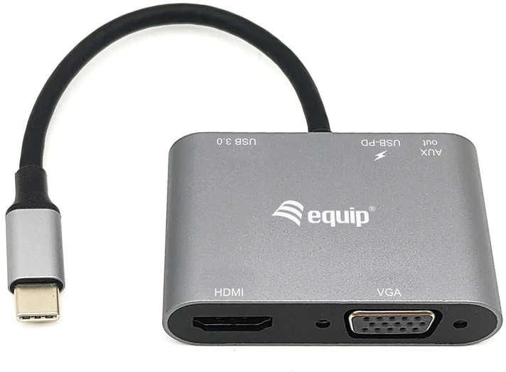 Equip 133483 knyginių kompiuterių dokas / jungčių replikatorius Vielinis USB 3.2 Gen 1 (3.1 Gen 1) Type-C Juoda, Pilka