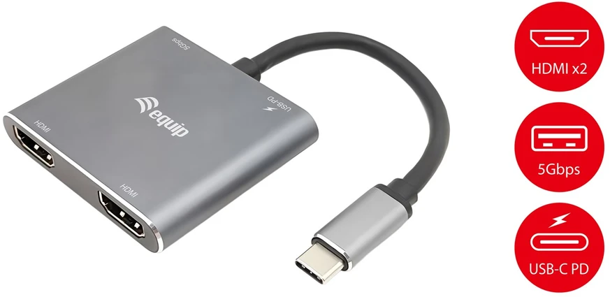 Equip 133484 knyginių kompiuterių dokas / jungčių replikatorius Vielinis USB 3.2 Gen 1 (3.1 Gen 1) Type-C Sidabras