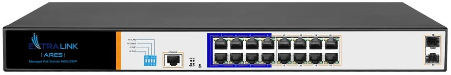 Šakotuvas Extralink EX.3807 tinklo komutatorius Valdomas L2 Gigabit Ethernet (10/100/1000) Maitinimas per Eternetą (PoE) 1U Juoda, Pilka