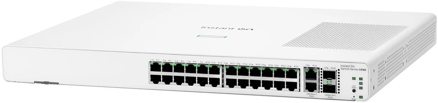 Šakotuvas Hewlett Packard (HP) HPE Aruba Networking Networking Instant On Switch 24p Gigabit 2p 10GBT 2p SFP+ 1960 Valdomas L2+ Gigabit Ethernet (10/100/1000) 1U Balta