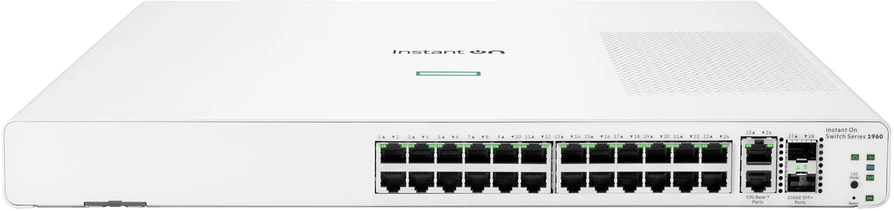 Šakotuvas Hewlett Packard (HP) HPE Aruba Networking Networking Instant On Switch 24p Gigabit 2p 10GBT 2p SFP+ 1960 Valdomas L2+ Gigabit Ethernet (10/100/1000) 1U Balta