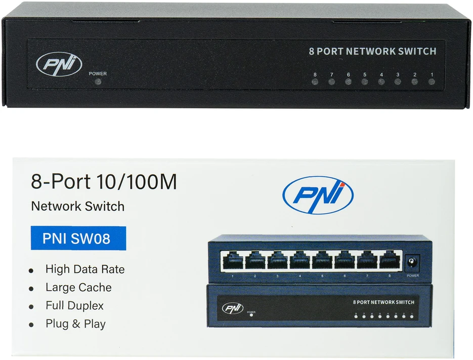 Šakotuvas Komutatorius PNI SW08 su 8 prievadais 10/100Mbps metaliniu korpusu
