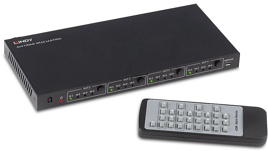 Lindy HDMI Komutatorius - 4x4 4K UHD 30Hz, HDMI 1.4a, EDID Valdymas