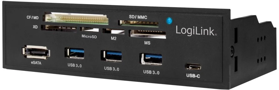 LOGILINK daugiafunkcis priekinis skydelis 5,25 colio su 6 krypčių kortelių skaitytuvu, juodas