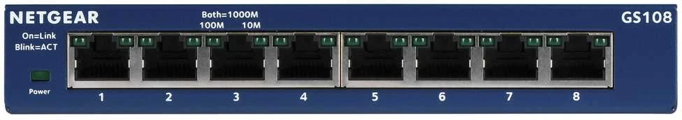 Šakotuvas NETGEAR GS108GE tinklo komutatorius Ne-valdomas Gigabit Ethernet (10/100/1000) Mėlyna
