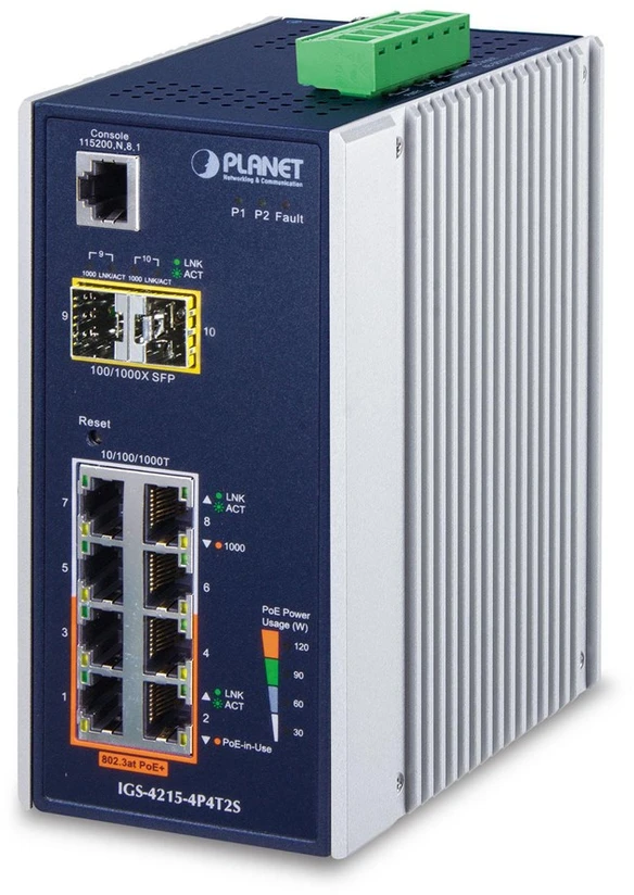 Šakotuvas Planet IGS-4215-4P4T2S tinklo jungiklis, valdomas L2/L4 Gigabit Ethernet (10/100/1000), palaiko PoE, mėlynas, baltas