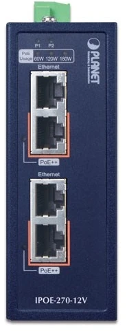 Šakotuvas PLANET IPOE-270-12V tinklo komutatorius Maitinimas per Eternetą (PoE) Mėlyna