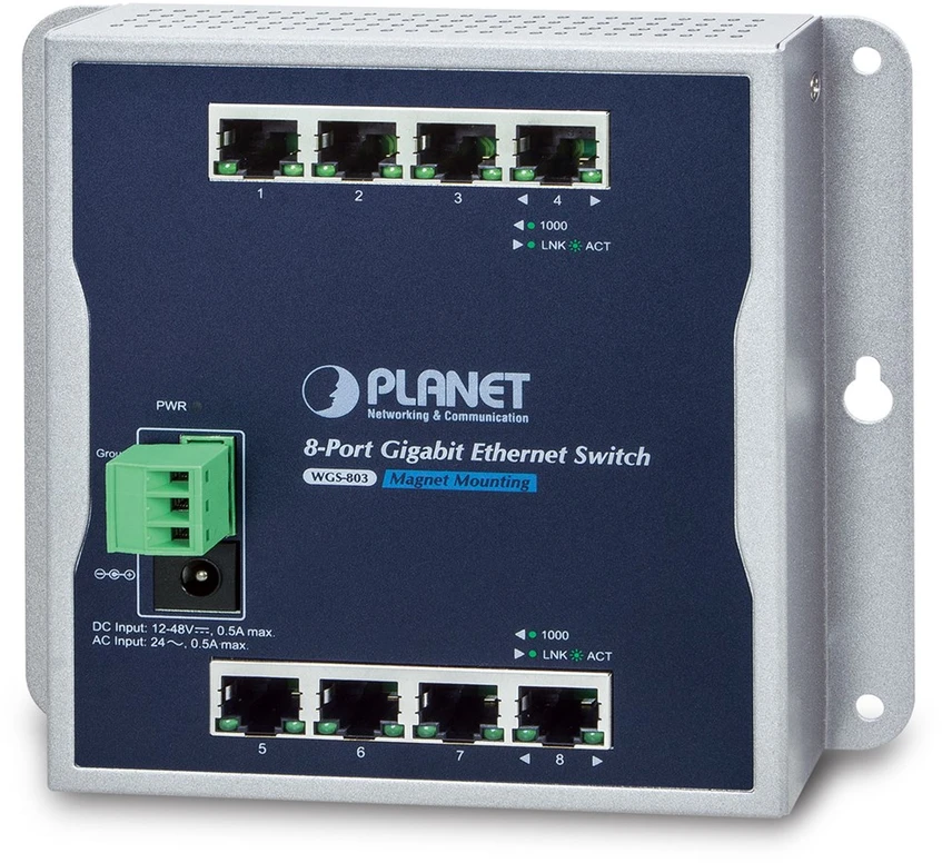 Šakotuvas PLANET WGS-803 tinklo komutatorius Ne-valdomas L2 Gigabit Ethernet (10/100/1000) Juoda