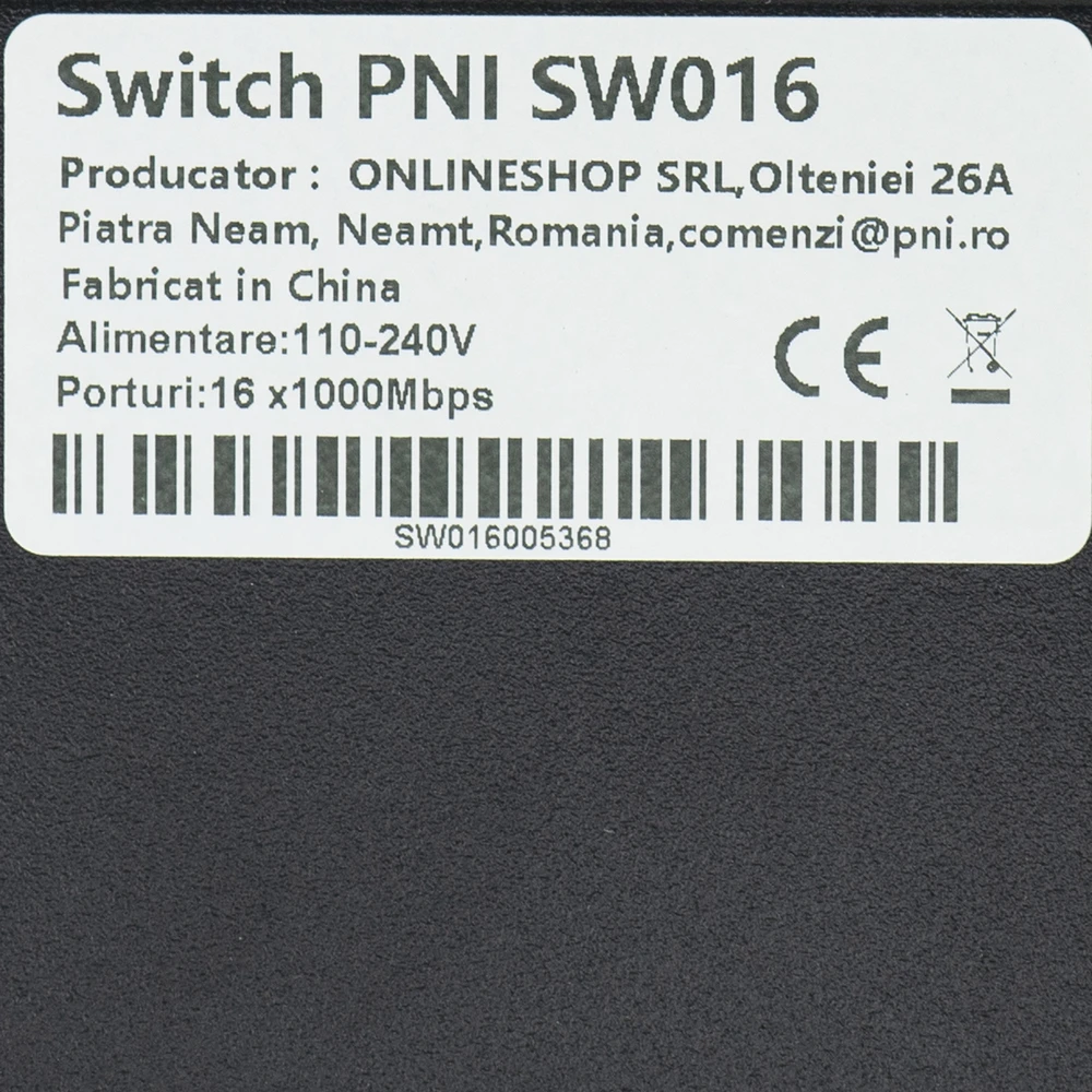 Šakotuvas PNI SW016 16 x 10/100/1000 Mbps komutatoriaus rinkinys, Gigabit, metalinis korpusas ir 3m CAT8 patch laidas PNI U8030W